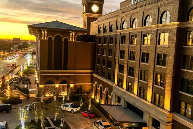 exterior shot of hotel vin at sunrise in grapevine, texas