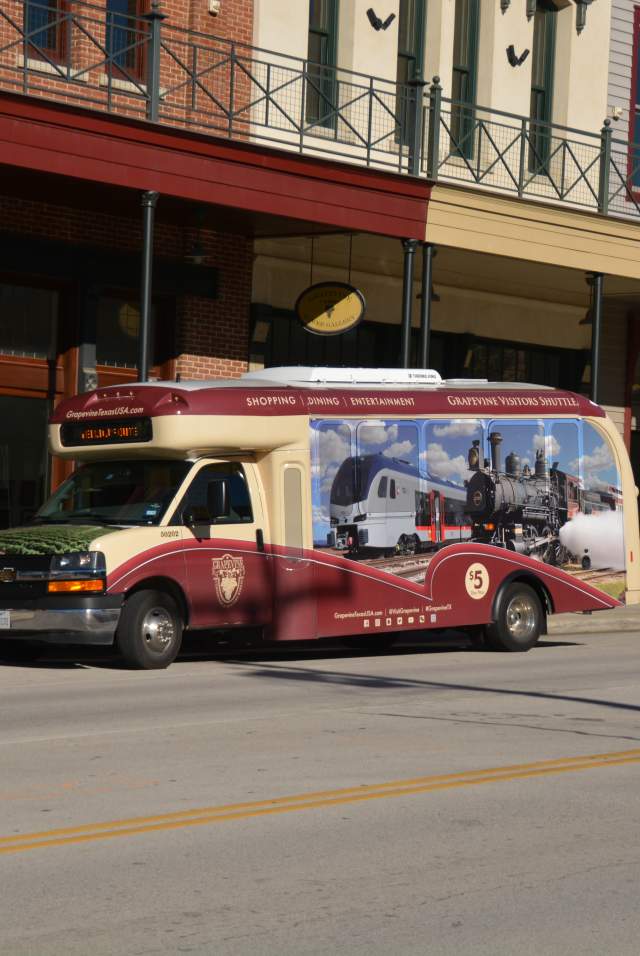 grapevine visitors shuttle parked on main street