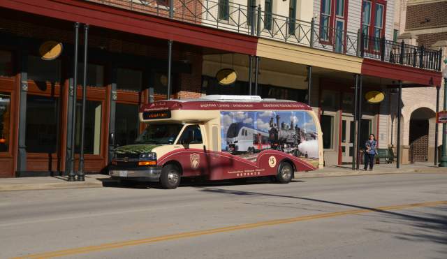 grapevine visitors shuttle parked on main street