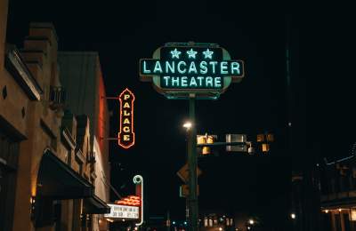 Palace and Lancaster Theater neon signs