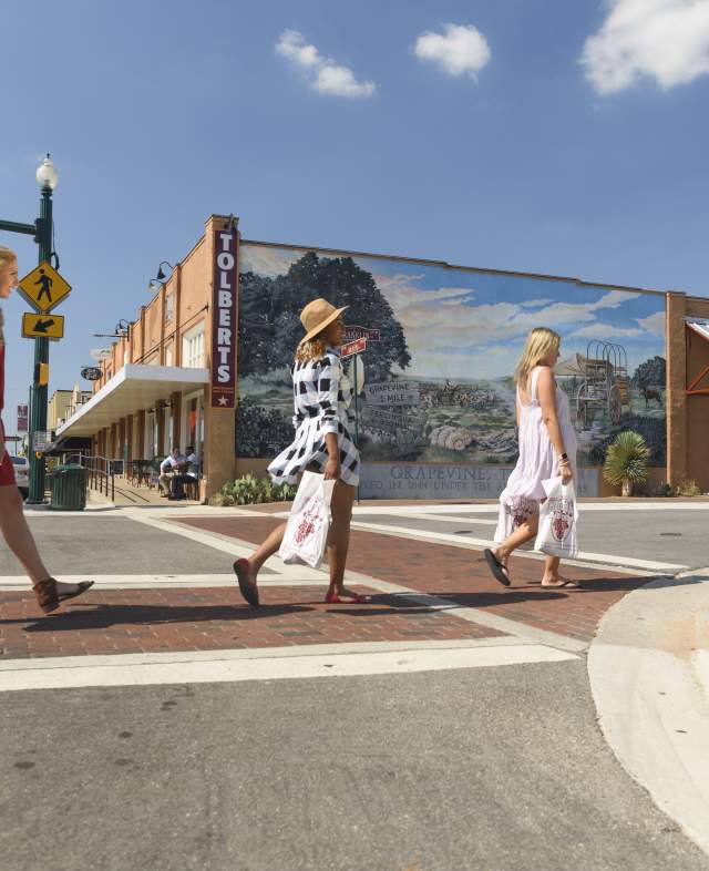 walking on Main Street in Grapevine