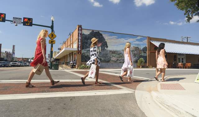 walking on Main Street in Grapevine